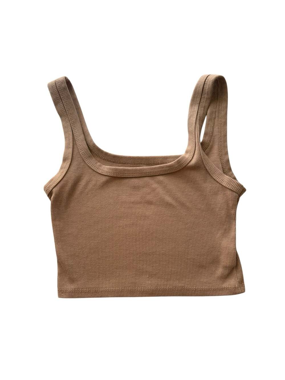 Unbranded Brown Ribbed Square Neck Crop Tank Top Small